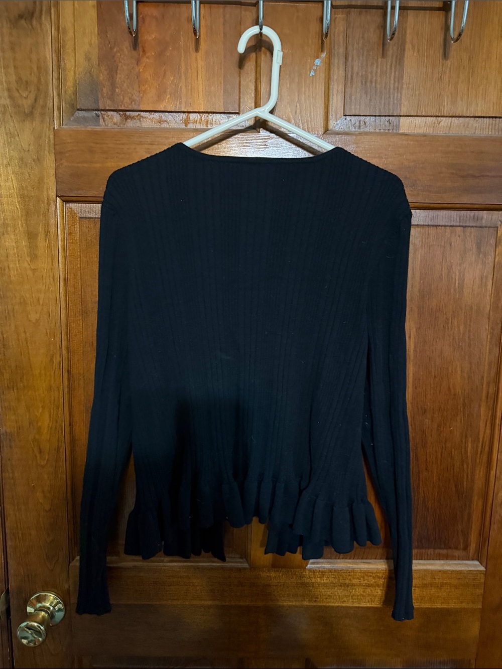 CAbi Black Ribbed Button-Front Cardigan with Ruffle Hem - Picture 3 of 3
